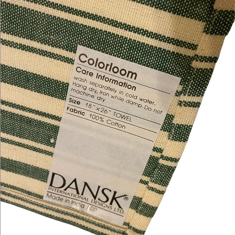 NWOT Dansk Colorloom Set of 2 Green/Cream Hand Towels 18x26